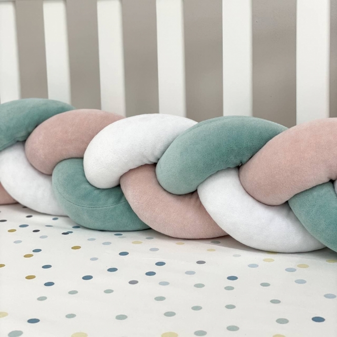 Protectie laterala patut bebe menta-roz pudra (1)
